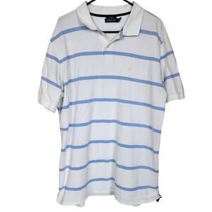 Nautica XL White Blue Striped Collared Polo Shirt